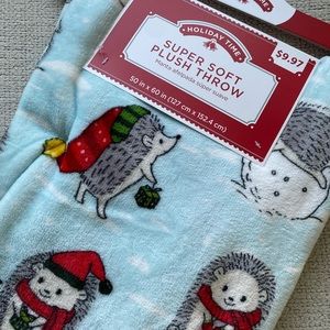 Christmas throw 50in x 60in Hedgehog with a hat